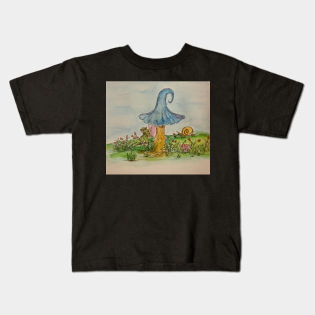 The fairy and the mushroom Kids T-Shirt by Annabellepaints